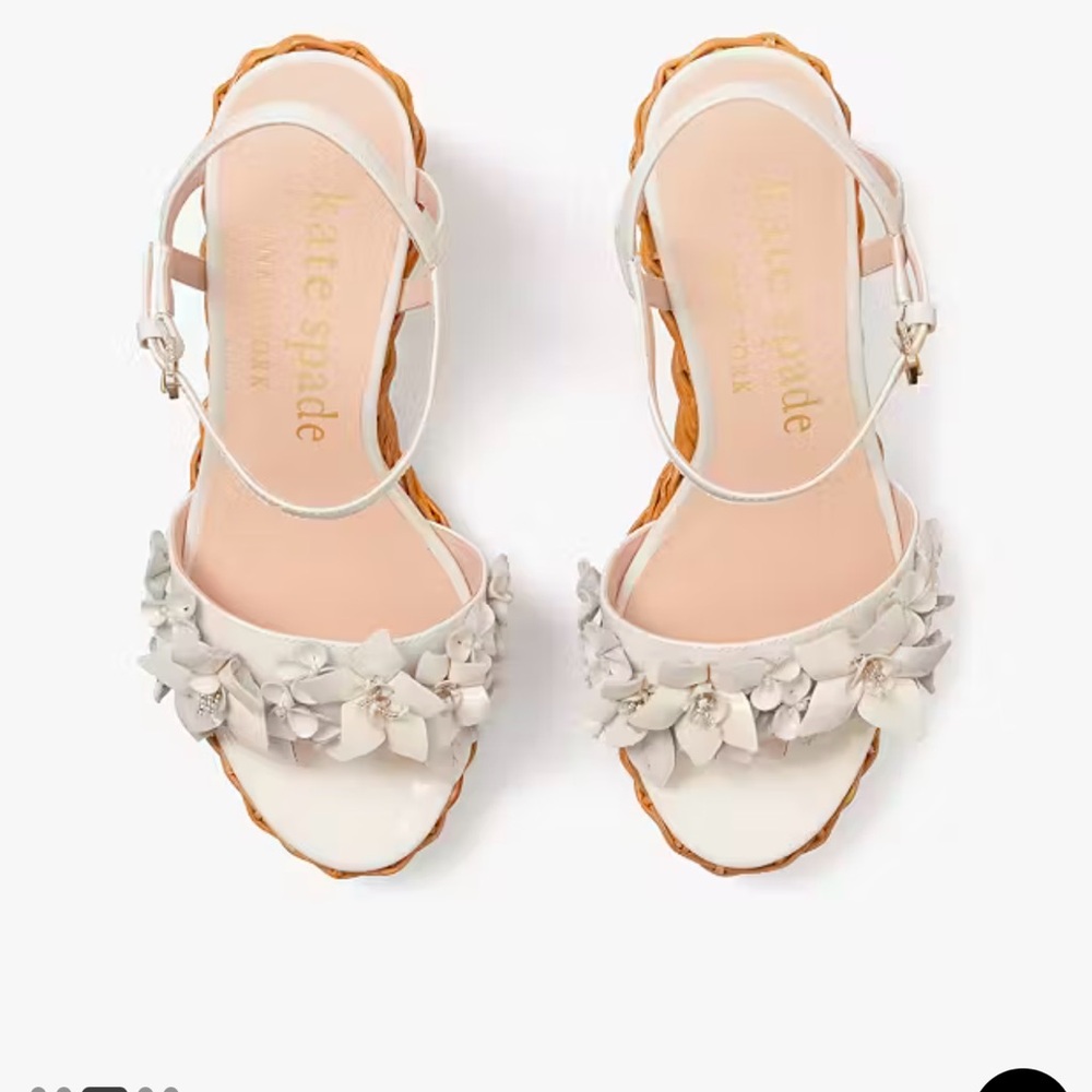 Kate Spade Fiori White Floral Platform Wedge Espadrille Sandals - Picture 2 of 12